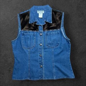 Vintage ’80s–early ’90s western Stonebridge Denim Vest With studs and faux fur
